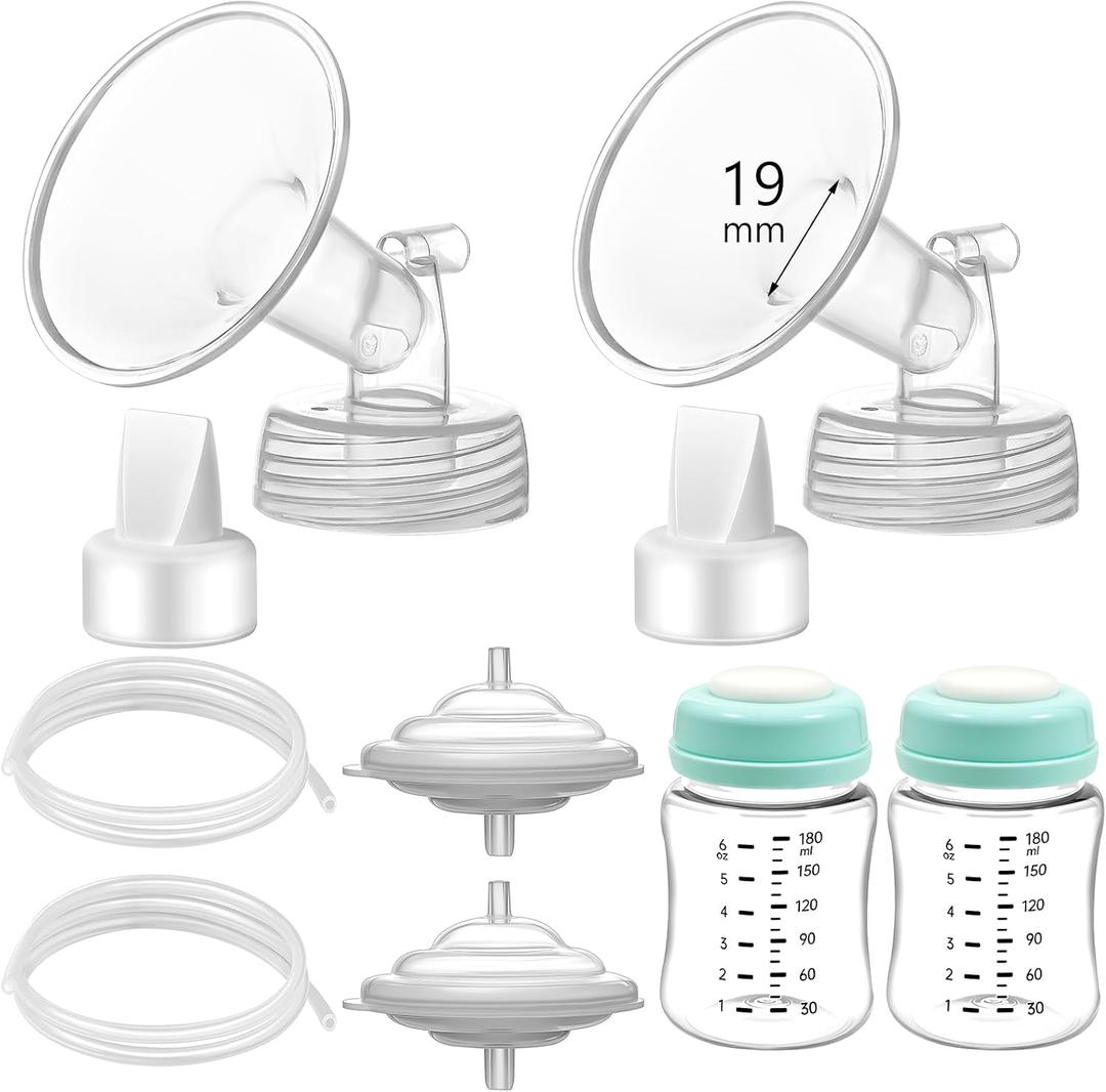 Pump Parts Compatible with Spectra S1/S2/9 Plus, Not Original Accessories, Full Set Replacements Include 19mm Flange, Duckbill Valve, Backflow Protector, Tubing and Bottle