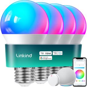 Linkind Smart Light Bulbs with Remote Control, Smart Bulb That Work with Alexa & Google Home, 16 Million Color Changing Light Bulbs 60W, A19 E26 2.4Ghz WiFi Light Dimmable,1800K-6500K,800lm 3 Pack