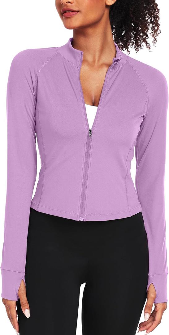 CADMUS Butterluxe Women's Workout Jackets Long Sleeve Full Zip Slim Fit Sportswear Crop Tops Thumb Holes for Running Small