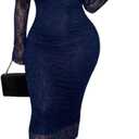 Women's Elegant Bodycon Midi Dress Lace Party Cocktail Wedding Guest Dress, Blue, Medium