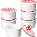 Mfacoy Ramekins with Lids Set of 5, 8 oz Porcelain Creme Brulee Souffle Ramekins with Covers, White Pudding Custard Cups Ramiken for Baking, Small Bowls for Sauces Dessert, Dishwasher and Oven Safe