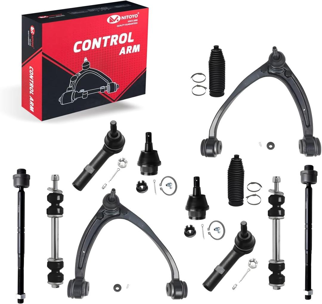12pc Front End Kit Compatible with 2007-2014 Chevy Tahoe Silverado Suburban 1500, GMC Yukon Sierra, Cadillac Escalade, 2 Upper Control Arms 2 Sway Bars 4 Tie Rods 2 Lower Ball Joints 2 Boots