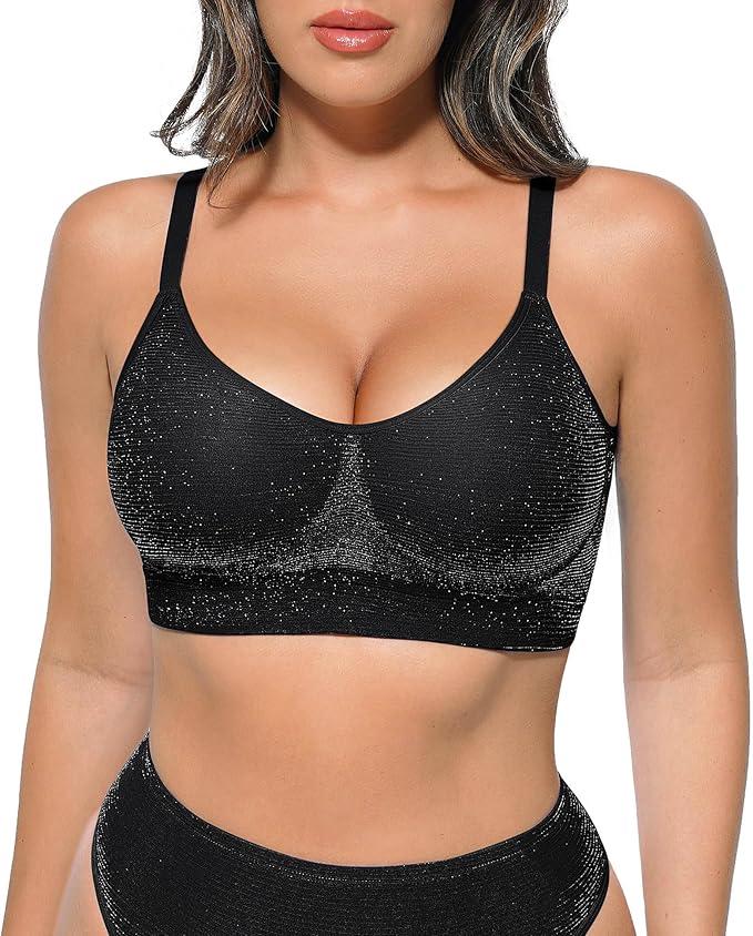Lover-Beauty Wireless Bras for Women Deep V Neck Sexy Bralettes Full Coverage Push Up Bra, S, Black