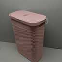 Mind Reader Slim Laundry Hamper with Lid, 40L Clothes Basket, Narrow Tapered Design with Ventilated Cutout Pattern, Plastic, Pink (Single)