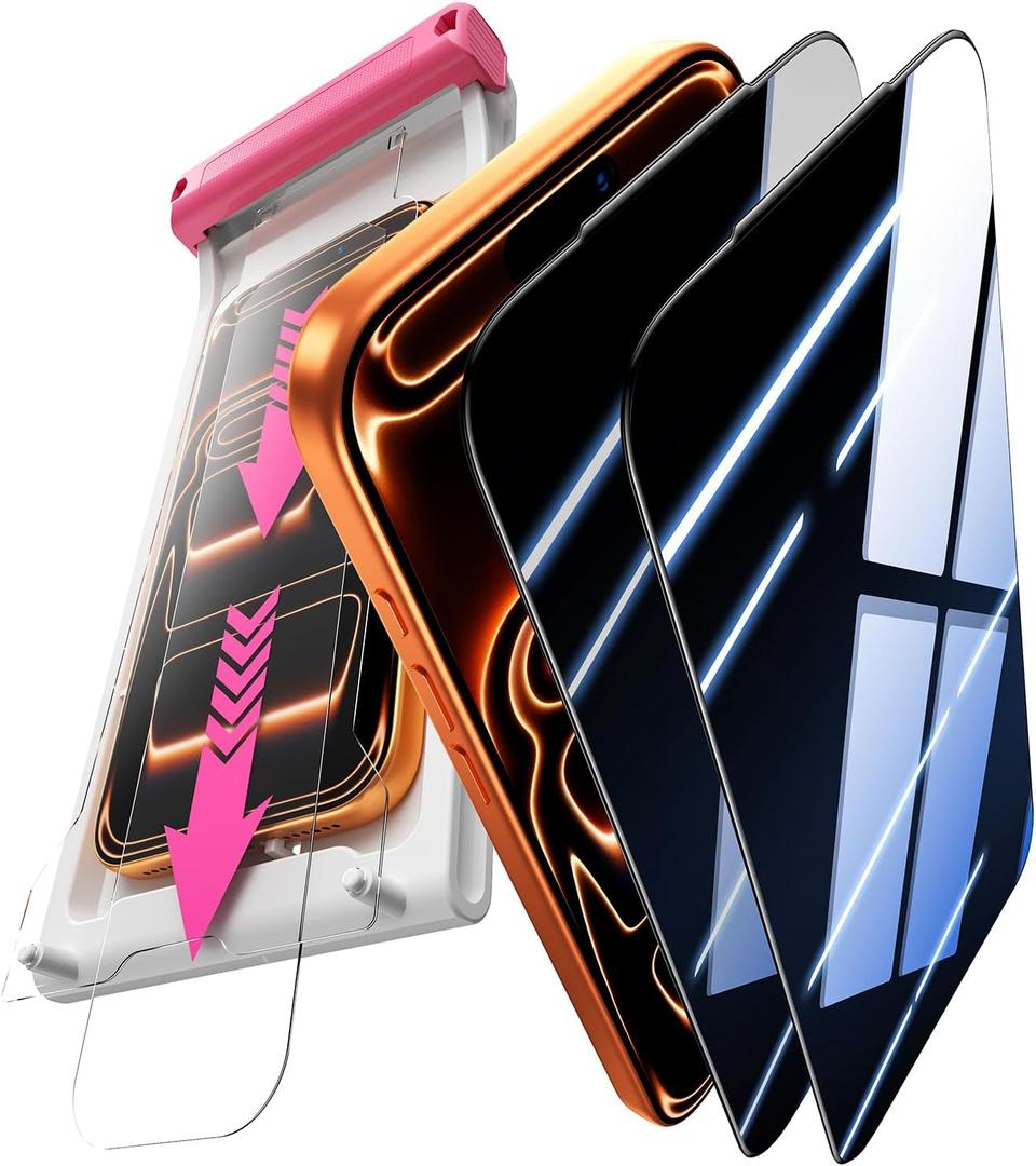 4 x Hoerrye Privacy Screen Protector for iPhone 17 Pro - [Anti Spy][Easy Installation] Case Friendly,Tempered Glass 9H Hardness Shatterproof,Anti Fingerprint,Bubble Free,2 Pack