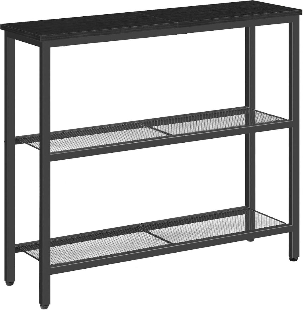 HOOBRO 29.5" Narrow Console Table, 3 Tier Entryway Table with Shelves, Thin Sofa Table, Behind Couch Table, Display Side Table, for Hallway, Entrance, Living Room, Black BB73XG01