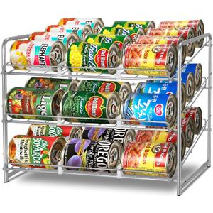 Simple Trending Metal Can Rack Organizer, Stackable Can Storage Dispenser Holds up to 36 Cans for Kitchen Cabinet or Pantry, Silver