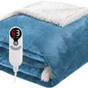 Electric Heated Blanket Throw Size 50"x60", Soft Flannel with Overheat Protection, 9 Adjustable Heat Settings & 10-Hour Auto-Off Timer, Fast Heating for Winter Comfort, Blue