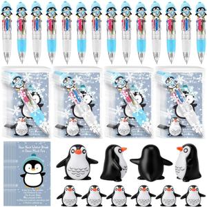 AmazingSpark 24 Set Christmas Winter Gifts for Women Bulk Ballpoint Pen Mini Pocket Resin Ornaments Winter Inspirational Card Gift Bag Christmas Classroom Gifts for Student Prizes Coworker(Penguin)