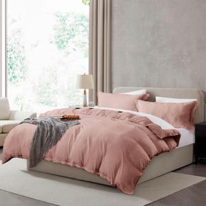 Hearth & Harbor Queen Duvet Cover Set - 3 Piece Soft Prewashed Bedding Set - Includes 1 Duvet Cover 90x90 inches with Zipper Closure and 2 Pillow Shams, Blush Pink, Comforter Not Included