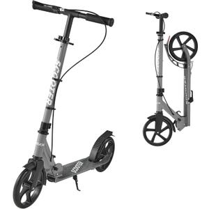 VEVOR Kick Scooter for Kids Ages 8+, Teens & Adults, 2-Wheel Toddler Scooter with Adjustable Height Handlebar, Wide Anti-Slip Deck, Foldable Lightweight Frame for Boys & Girls up to 220 lbs, Gray