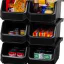 Ready Space Large Plastic Storage Bins, Stackable Organizer Containers for Closet Pantry Shelf Garage and Office Organization, Black, 6 Pack