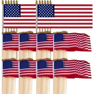 550 Pcs Small American Flags on Stick 4x6 Inch Mini American Flags with Safety Spear Tip Bulk Solid Wooden Pole Handheld US Flag for Parades Independence Day Memorial Day 4th of July Decorations