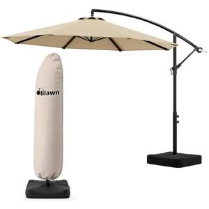 OLILAWN 10FT Cantilever Offset Patio Umbrella with Base and Umbrella Cover | Outdoor Patio Umbrella with 360° Rotation & Infinite Tilt, Yarn-Dyed Fade-Resistant Canopy, Heavy Duty 8-Rib Steel Frame