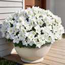 16 Bundles Artificial Flowers for Front Door, Fake Silk Azalea Bouquet Silk Flowers for Outside UV Resistant Realistic Faux Plants for Planter Farmhouse Patio Garden Walkways Home Decor (White)