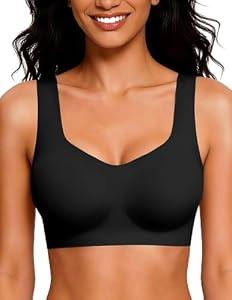 KeepMyself Women's Seamless Wireless Bra No Underwire Pullover Full Coverage T-Shirt Bralette Wide Straps Comfy Sleep Bra Black, XL