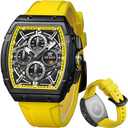 OLEVS Men Watches Business Dress Chronograph Big Square Quartz Analog Male Watch Silicone Strap Waterproof Date Gift Mens Wrsit Watch Silver