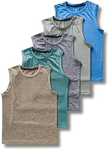 5 Pack: Boys' Athletic Tank Tops Dry Fit Sleeveless Shirts, Youth Kids Performance Workout Clothes, Medium