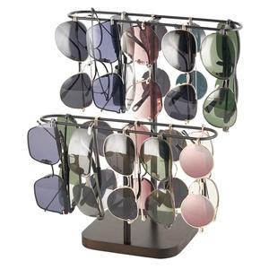 Mkono Sunglasses Organizer Glasses Holder Stand for 24 Pairs of Eyewear, 2 Tier Sunglass Storage Eyeglasses Display Rack Metal Frame with Wood Base for Table Desk Countertop Dresser Bedroom, Black