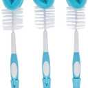 Dr. Brown's Reusable Sponge Baby Bottle Cleaning Brush Set with Suction Cup Stand, Scrubber and Nipple Cleaner, Blue 3-Pack