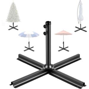 Gisafai Heavy Duty Patio Umbrella Base Stand Cross Brace Kit, 39.4" x 39.4" x 22"H Outdoor Metal Umbrella Stand with Adjustable Piston, Universal Cantilever Base for Deck Lawn Garden