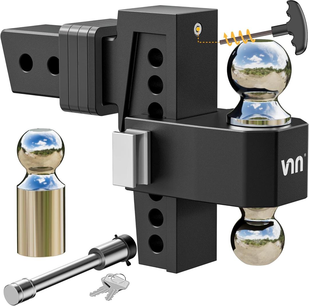 VNN Drop Hitch 2.5 Inch Receiver - 6 Inch Drop Trailer Hitch Black Interchangeable 3 Solid Ball Mount 1-7/8", 2", 2-5/16"(18,500 LBS GTW), Heavy Duty Aluminum Trailer with Pads and Locking Sets
