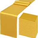 12 Pack Gold Satin Silk Table Runner 12 x 108 Inch, Long Smooth Silk Table Runners for Wedding, Banquets, Birthday Party, Graduations