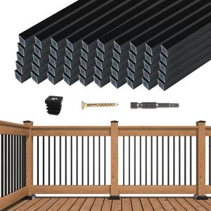Muzata 25Pack 36" x3/4" Aluminum Deck Balusters Square Baluster Deck Railing Black Hollow Spindles with Screws for Railing Fencing Porch WT13