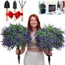 Artificial Boxwood Topiary Balls with Lavender  24" Set of 2 Faux Shrub Bushes, Evergreen Trees with Ground Spike & Garden Tools  UV Resistant Faux Plants for Outdoor Planters, Porch & Front Door