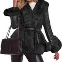 Aurgelmir Women's Faux Leather Jacket Coat Short/Long Parka Coat with Fur Collar Outwear (Medium, Black)
