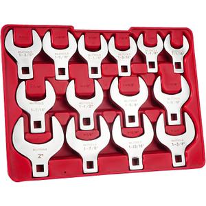 BILITOOLS 14-Piece Jumbo Crows Foot Wrench Set, 1/2" Drive Big Crowfoot Wrench, SAE, 1-1/16" - 2" mm, CR-V Steel