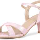 Allegra K Women's Cross Straps Kitten Heel Sandals, Pink Size 7US
