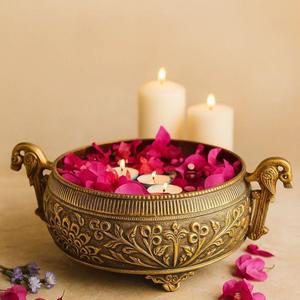RITUALISTIC Peacock Brass Urli | Urli for Flower Decoration | Brass Urli Bowl for Home Decorations | Kitchen Décor | Bowl for Decoration | Perfect for Housewarming & Valentine's day Gifts