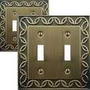 Double Toggle Light Switch Cover NovaBloom Metal Wall Plate, 2-Pack Antique Brass 2 Gang, Light Switch Cover Decorative Wallplate, Durable