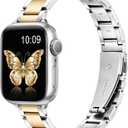 wipalor Metal Stainless Steel Band Fit iPhone Watch Bands for Women 42mm 41mm 40mm 38mm, Thin Slim iWatch Bands for Women Cute Band for Apple Watch Bands Series 11 10 9 SE 8 7 6 5 4 3-Silver/Gold