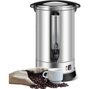 HOMOKUS Commercial Coffee Urn, 120 Cup Extra Large Hot Water Urn, 18L Silver Double Wall Stainless Steel Large Coffee Urns, 1500W Quick Brew Commercial Coffee Percolator Electric for Gatherings