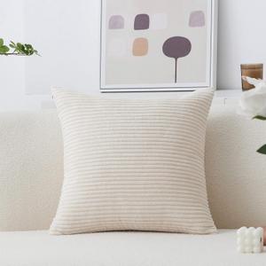 Home Brilliant Striped Velvet Corduroy Euro Throw Pillow Sham Large Cushion Cover for Chair Couch Bench Bed Floor Spring Decor, 24 x 24 inch (60cm), Cream Cheese