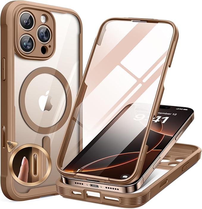 Miracase Magnetic for iPhone 16 Pro Case Full-Body Phone with Built-in Glass Screen Protector, [Compatible with MagSafe] Military Drop Proof 16 Pro Cover Bumper 6.3 inch, Desert Brown