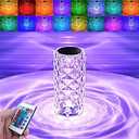 Leroxo Portable Crystal Table Lamp,16 Color Touch Control Rechargeable Lamp,Crystal Bedside Lamp,Night Light,Room Decor Desk Lamp,Bedroom,Living Room,Kitchen,Dining Room Lamp (16-Color Rose)