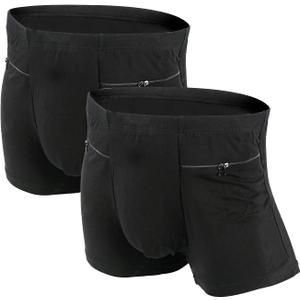 LUEXBOX Pocket Underwear for Men with Secret Hidden Pocket, Travel Boxer Briefs, 2 Packs (Black), Large