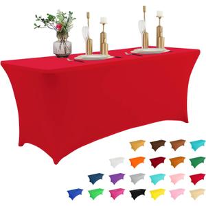 IVAPUPU 4FT Table Cloth for Rectangular Fitted Events Stretch Red Table Covers Washable Cover Spandex Tablecloth Protector for Party, Wedding, Cocktail, Banquet, Festival