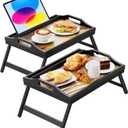 2 Pack Breakfast in Bed Tray for Eating, 16.92 x 12.6 Inch Bed Table Tray with Folding Legs & Handles, Bamboo Food Lap Trays Fits for Adult Kids Eating/TV/Surgery Recovery by Easoger. Set of 2