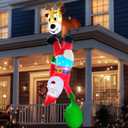 TURNMEON 8 Ft Christmas Inflatable Reindeer & Climbing Santa Claus, Funny Hanging Outdoor Decoration with Built-in LED Light for Yard & Indoor Garden Lawn Party