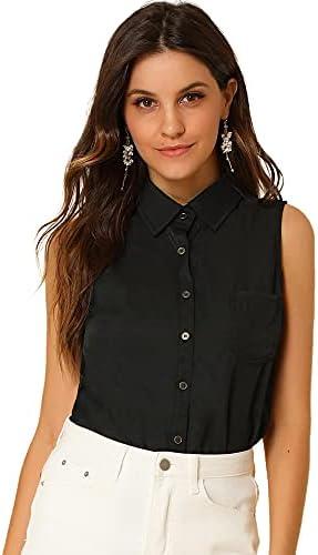 Allegra K Women's Chambray Tank Top Casual Collared V Neck Dressy Sleeveless Button Down Shirts, Size: Large