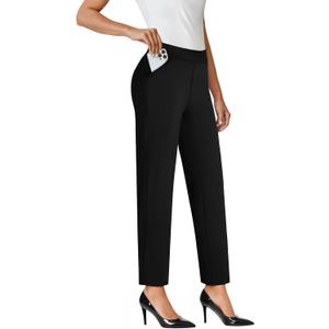 COPYLEAF Ankle Dress Pants Women High Waisted Work Travel Pants with Pockets Stretchy Business Casual Slacks (Black, M)