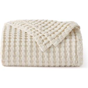 Bedsure Cooling Cotton Waffle Twin XL Blanket - Lightweight Breathable Blanket of Rayon Derived from Bamboo for Hot Sleepers, Light Beige, 66x90 Inches