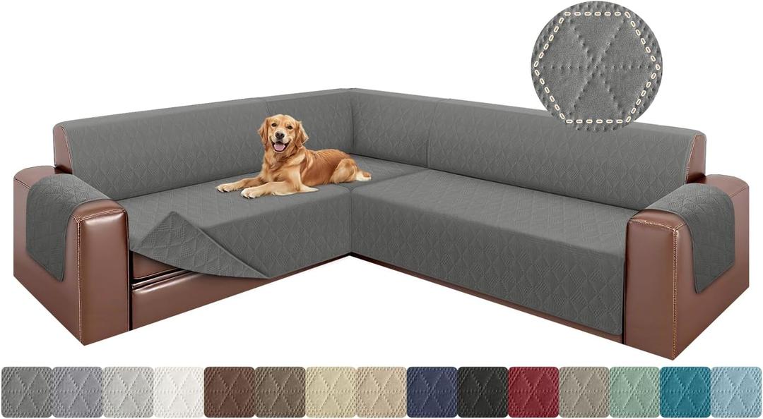 ALIECOM Corner Sectional Couch Covers L Shape Sofa Covers Washable Reversible Couch Cover for Sectional Slipcover U Shape Pet Dogs Furniture Protector with Elastic Straps (Dark Gray, X-Large)