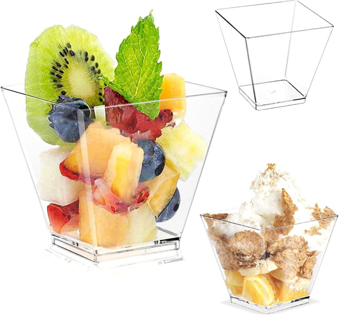 50 Pack 3.5 Oz Plastic Mini Dessert Cups,Square Clear Parfait Cups for Chocolate Desserts, Appetizers,Dessert Samplers, Dessert Shot Glasses & More