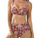 Shuangyu Women Two Piece Bikini Sets High Waisted SwimsuitsFlowerXL