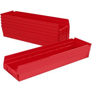 Akro-Mils 30164 Plastic Shelf Bins, Heavy Duty Storage Bins for Garage, Closet, and Drawer Organization, 24-Inch x 6-1/2-Inch x 4-Inch, Red, 6-Pack